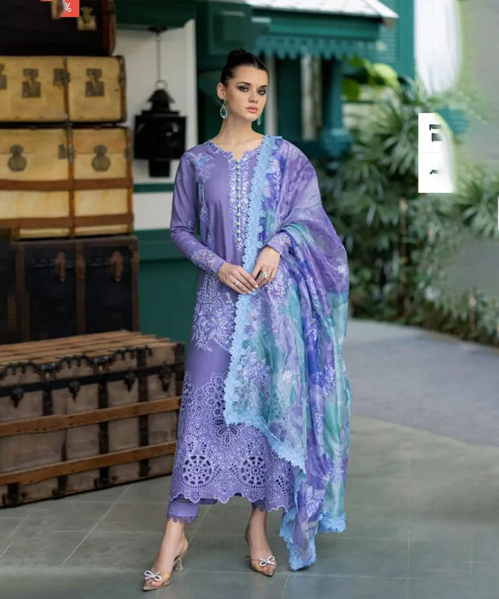 Lawn-3PC Embroidered Shirt with Digital Printed Jacquard Dupatta
