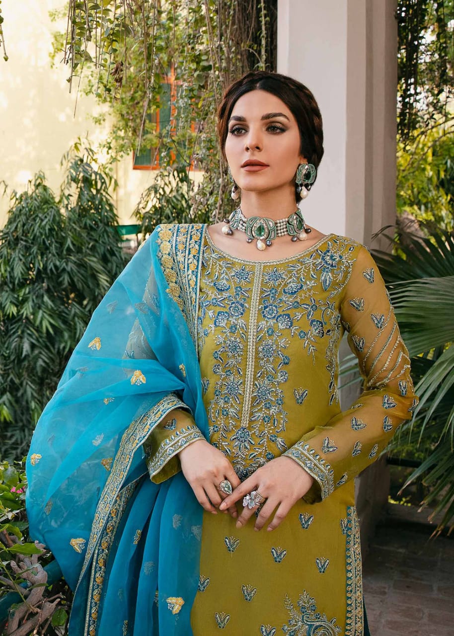 Asim Jofa Lawn 3PC Heavy Embroided With Chiffon Dupatta