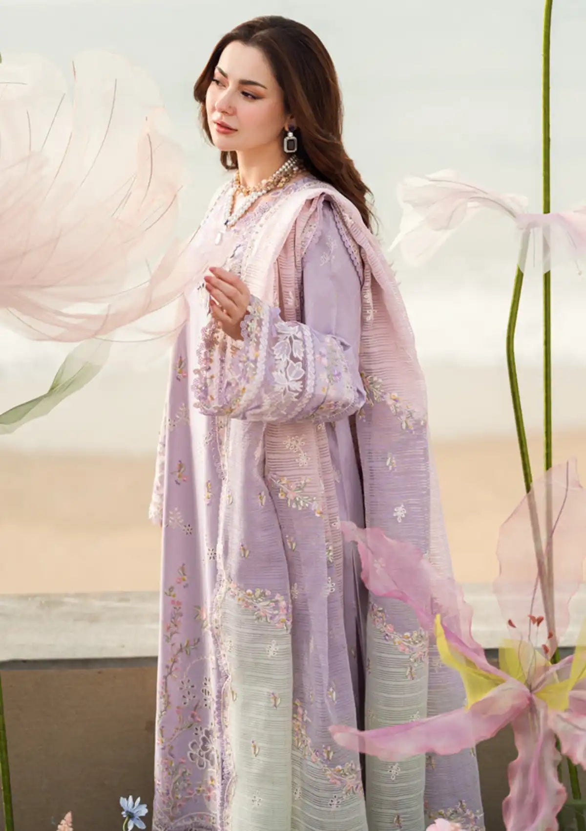 Lawn-3PC Embroidered Shirt with Organza Embroidered Dupatta