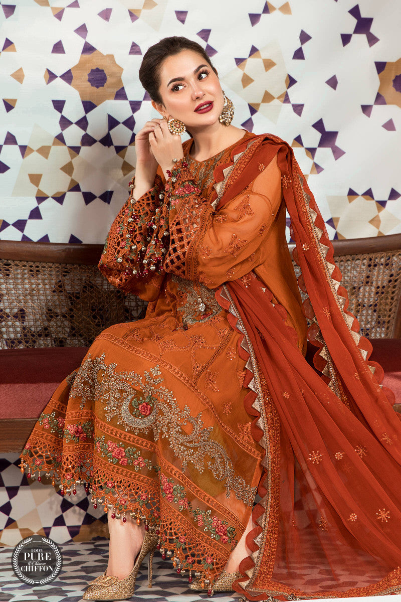 MARIA B Lawn-3PC Embroidered With Chiffon Embroidered Dupatta