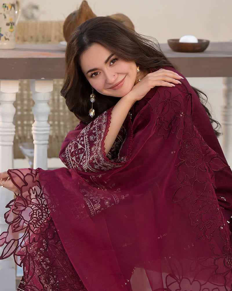 Lawn-3PC Embroidered Shirt with Organza Embroidered Dupatta