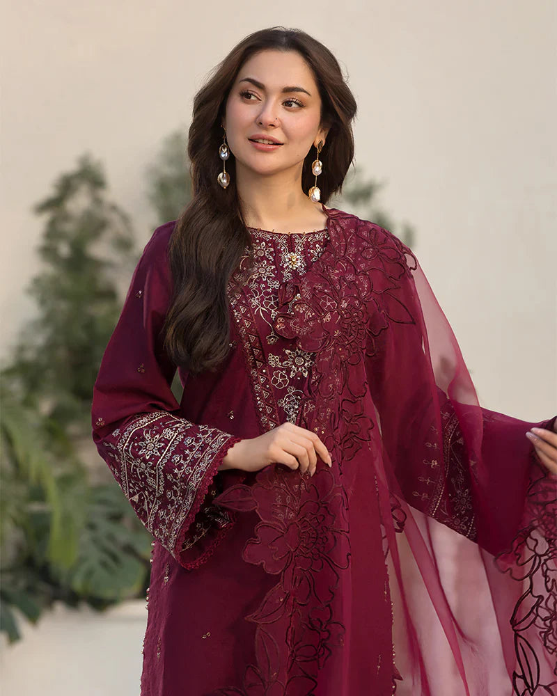 Lawn-3PC Embroidered Shirt with Organza Embroidered Dupatta