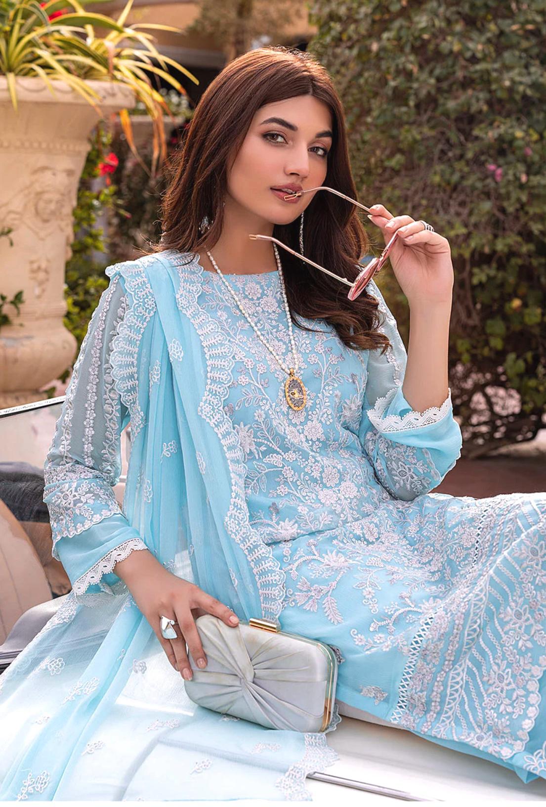 Azure 3PC Embroidered Lawn Suit - unstitch