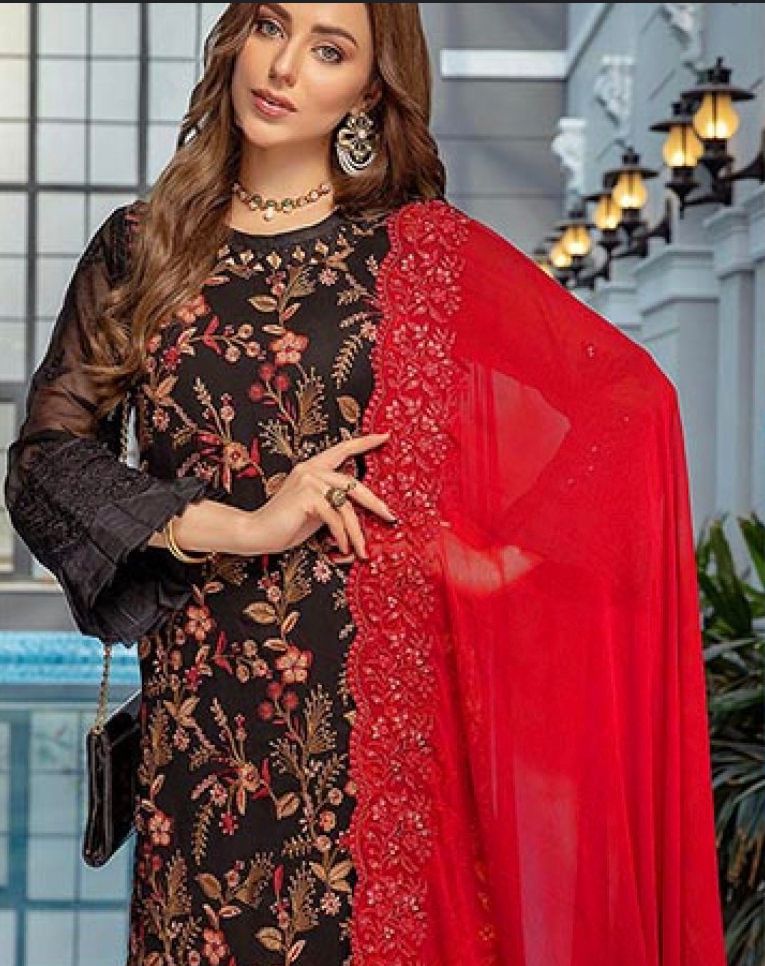 Azure Lawn 3PC Embroided With Chiffon Dupatta