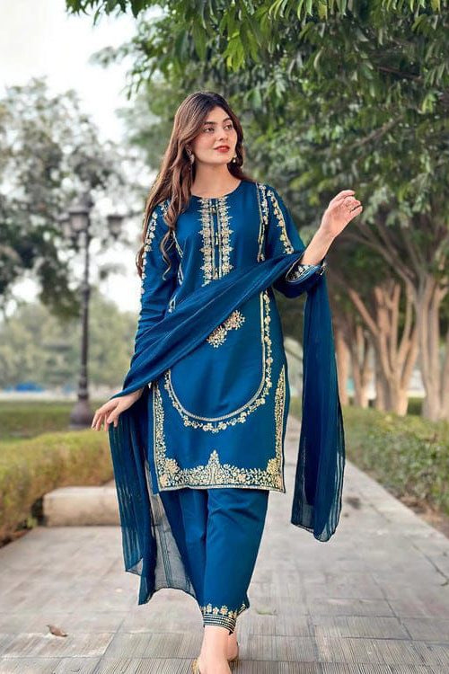 URGE Lawn 3PC Embroidered With BemBer Chiffon Dupatta