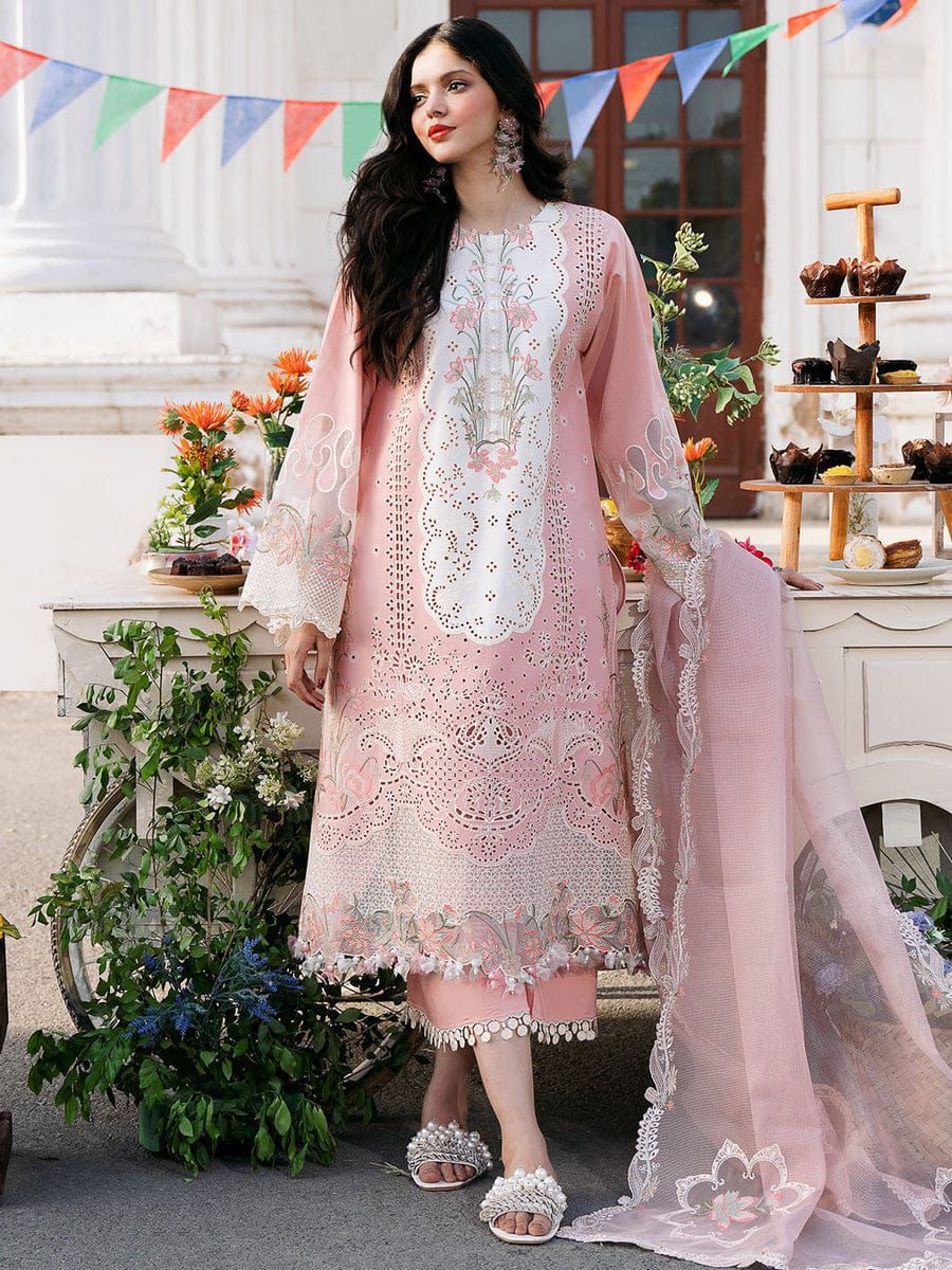 BIN ILYAS Lawn 3PC Embroidered With Soft Net Dupatta