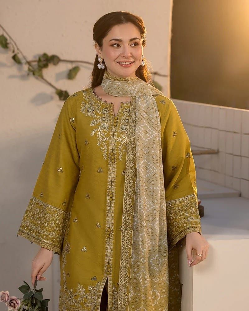 QALAMKAR Lawn 3PC Embroidered With Digital Print Dupatta