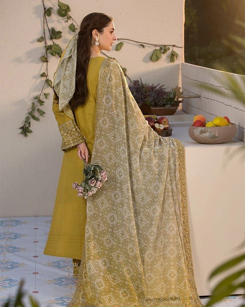 QALAMKAR Lawn 3PC Embroidered With Digital Print Dupatta