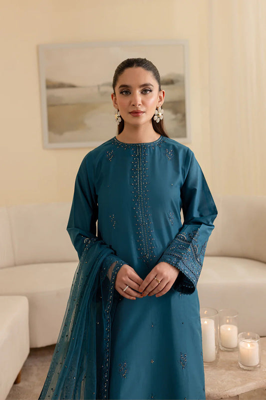 Sultania 3Pcs Embroided Lawn with Chiffon Dupatta - unstitch