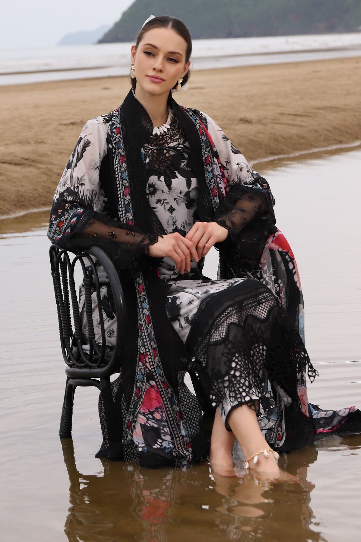 NUREH Lawn 3PC Embroidered WithChiffon Dupatta