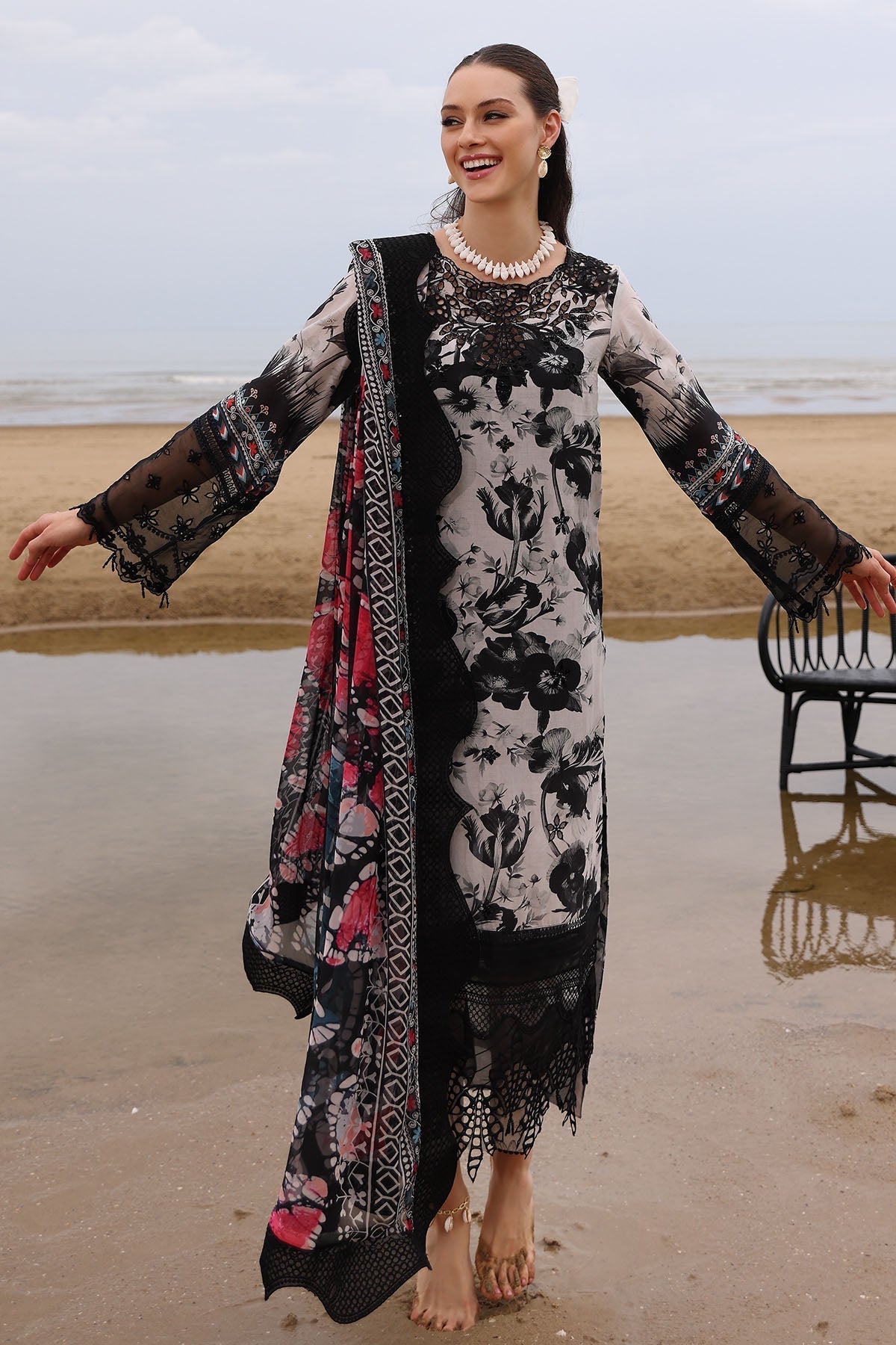 NUREH Lawn 3PC Embroidered WithChiffon Dupatta