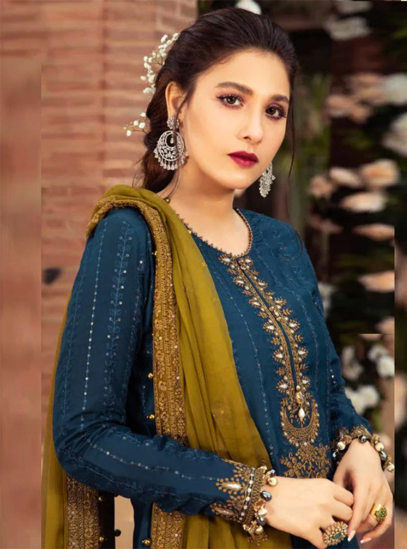 MARIA B Lawn 3PC Embroidered with Chiffon Embroidered Dupatta
