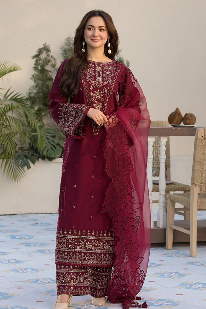 Lawn-3PC Embroidered Shirt with Organza Embroidered Dupatta