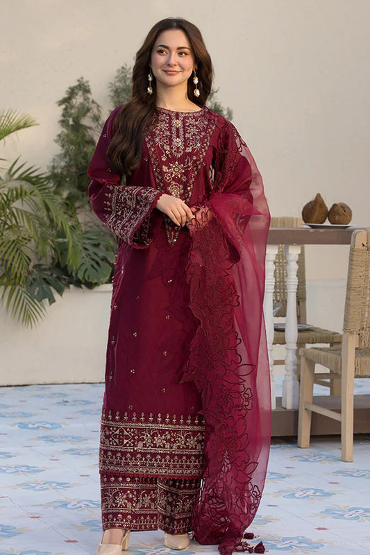 Lawn-3PC Embroidered Shirt with Organza Embroidered Dupatta