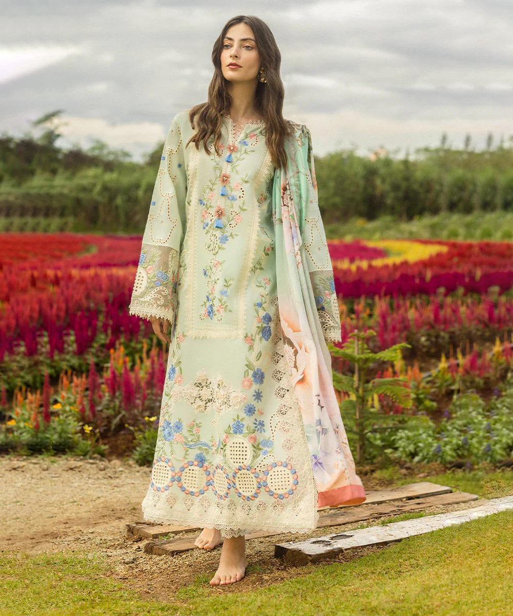 Lawn-3PC Embroidered Shirt with Digital Printed Jacquard Dupatta