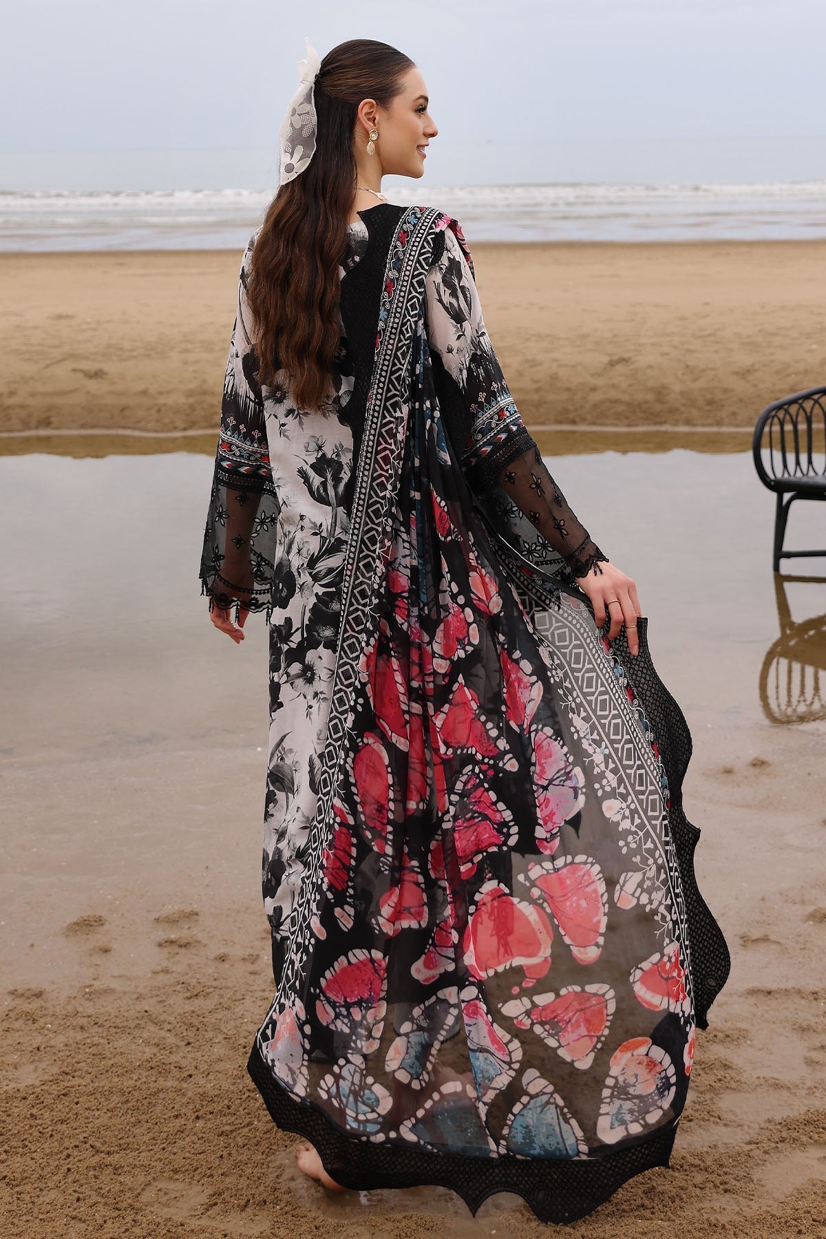 NUREH Lawn 3PC Embroidered WithChiffon Dupatta