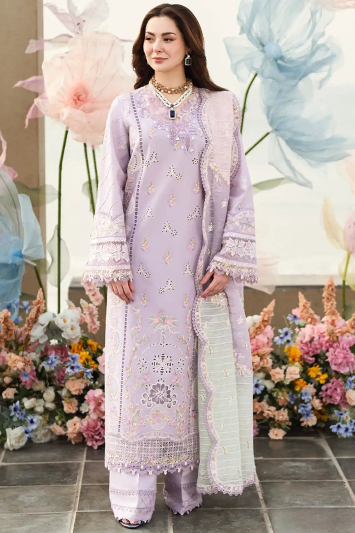 Lawn-3PC Embroidered Shirt with Organza Embroidered Dupatta