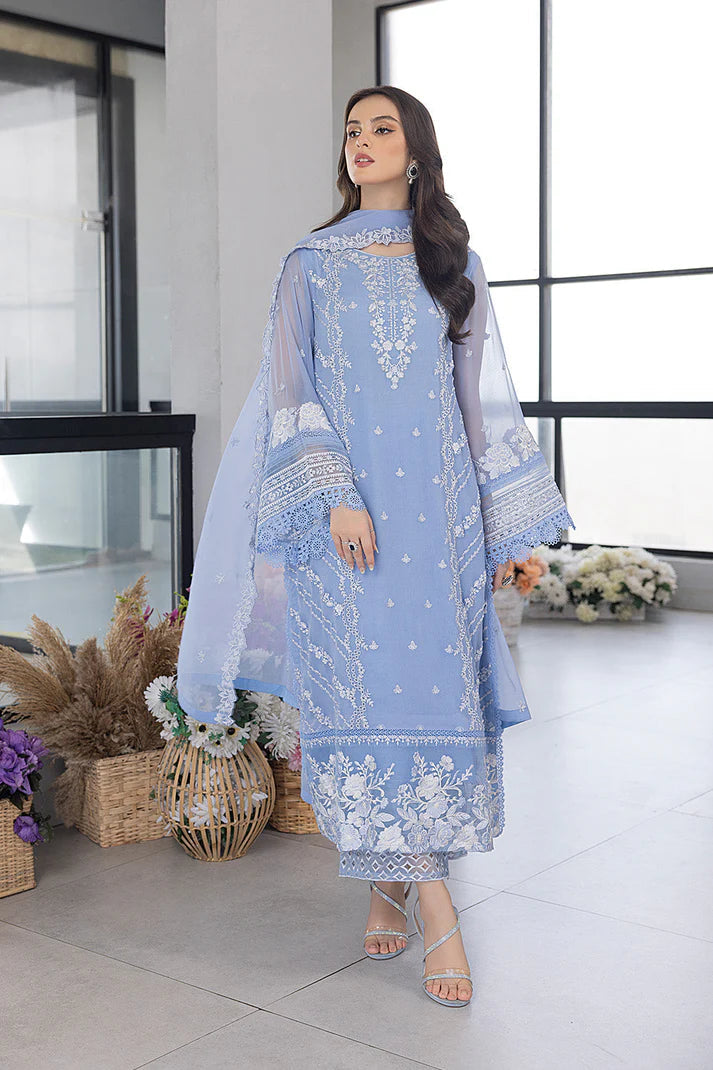 Azure 3PC Embroidered Lawn Suit - unstitch