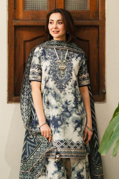 3PC-Printed Lawn Shirt With Voile Printed Dupatta