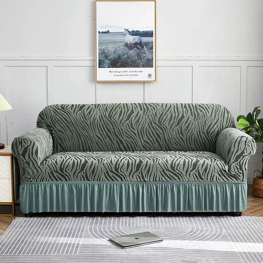 Zebra Velvet Sofa Covers - Green