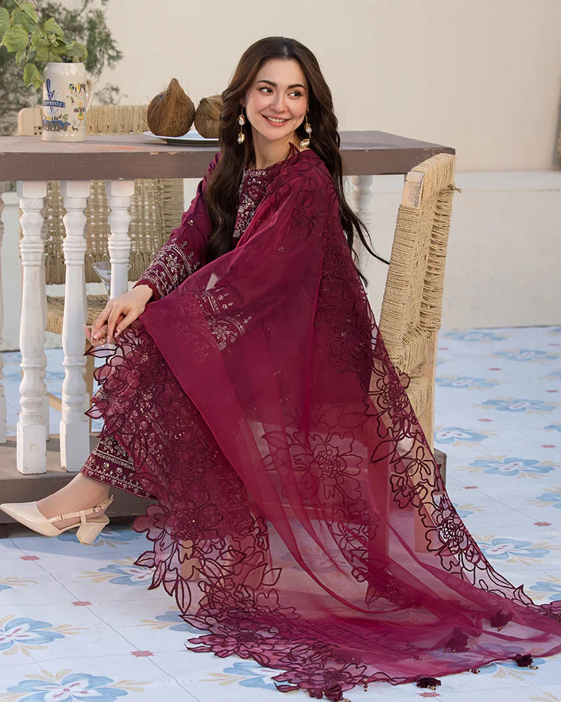 Lawn-3PC Embroidered Shirt with Organza Embroidered Dupatta