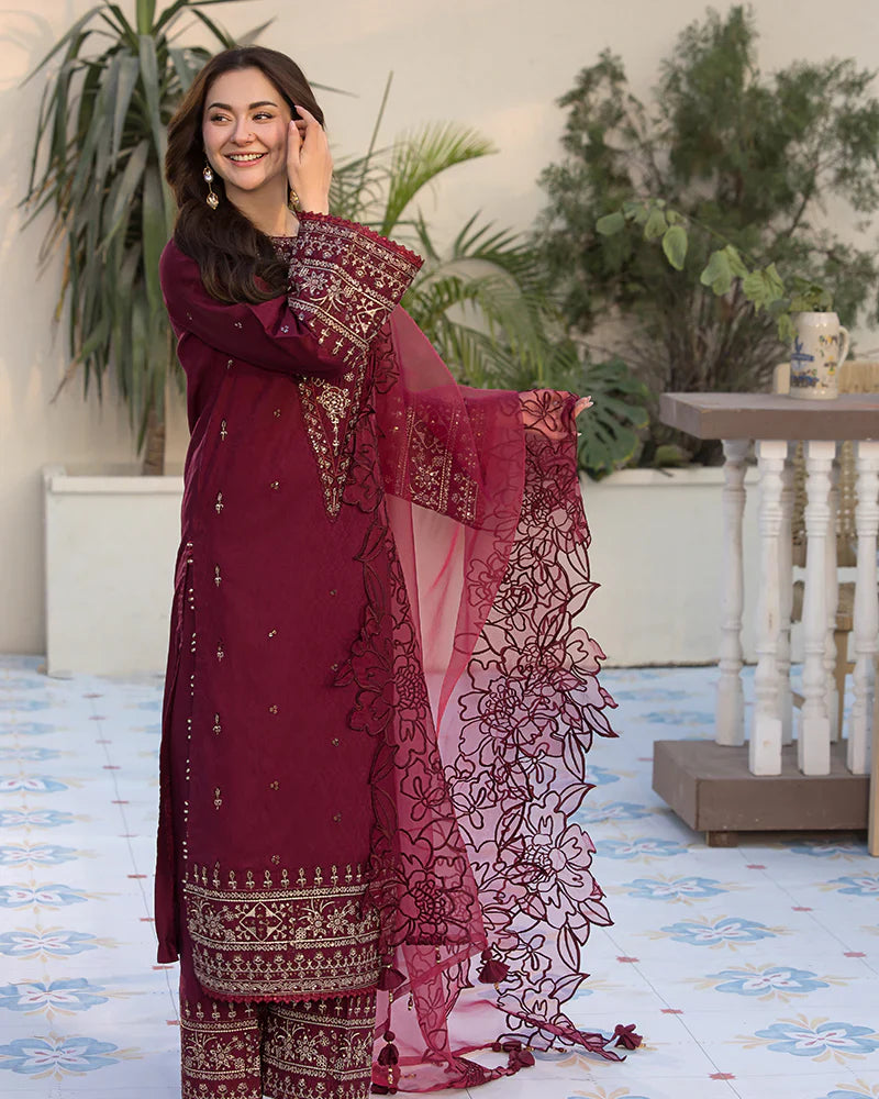 Lawn-3PC Embroidered Shirt with Organza Embroidered Dupatta