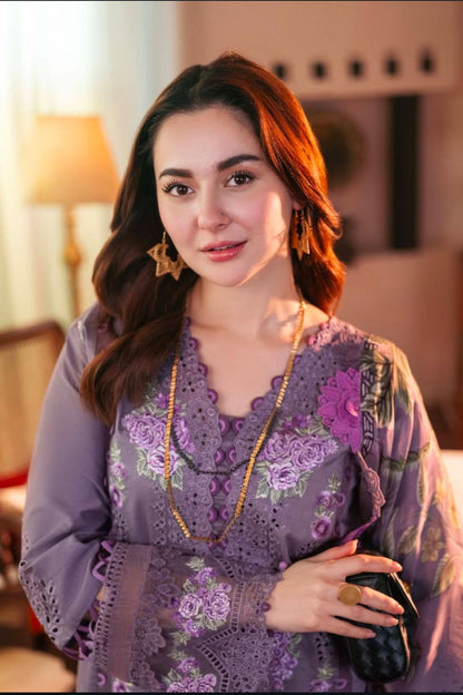 Lawn-3PC Embroidered Shirt with Digital Printed Jacquard Dupatta