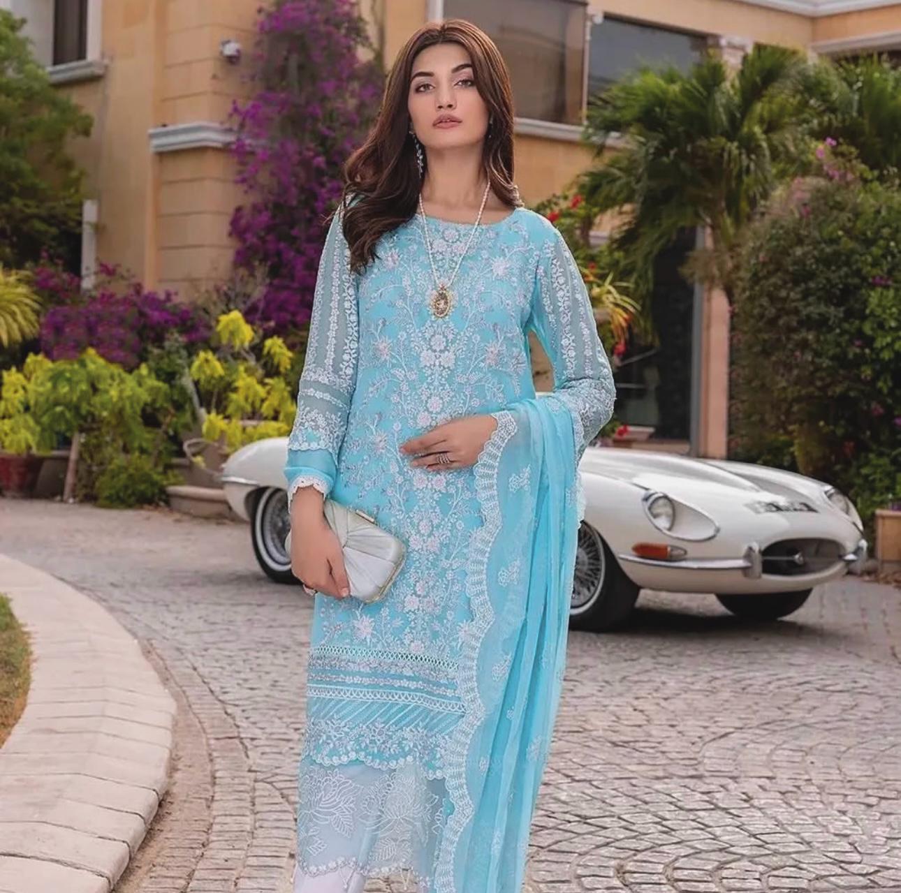 Azure 3PC Embroidered Lawn Suit - unstitch