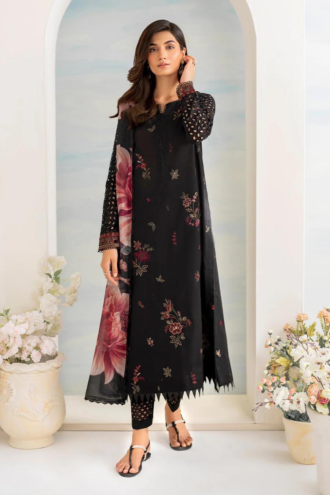 Maria.B Lawn 3PC Embroided With Silk Dupatta