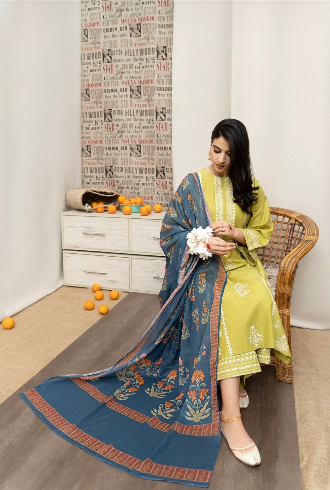 Asling Lawn 3PC Embroided With Voil Diamond Dupatta