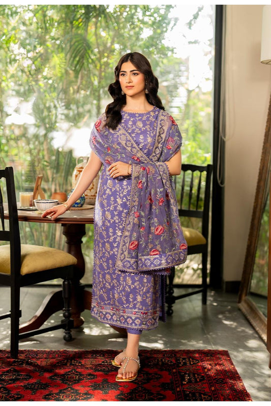 TANA BANA Lawn 3PC Embroidered With Net Embroidery Dupatta