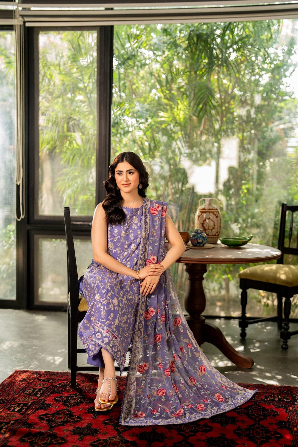 TANA BANA Lawn 3PC Embroidered With Net Embroidery Dupatta