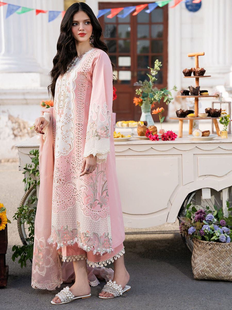 BIN ILYAS Lawn 3PC Embroidered With Soft Net Dupatta